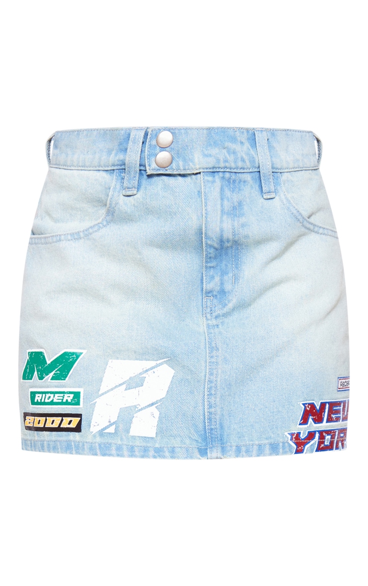 Light Blue Wash Racer Graphic Denim Mini Skirt image 4