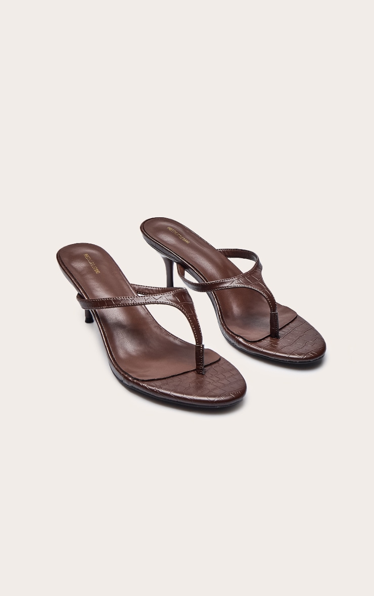 Chocolate Croc Pu High Vamp Toe Thong Low Heeled Mules image 3