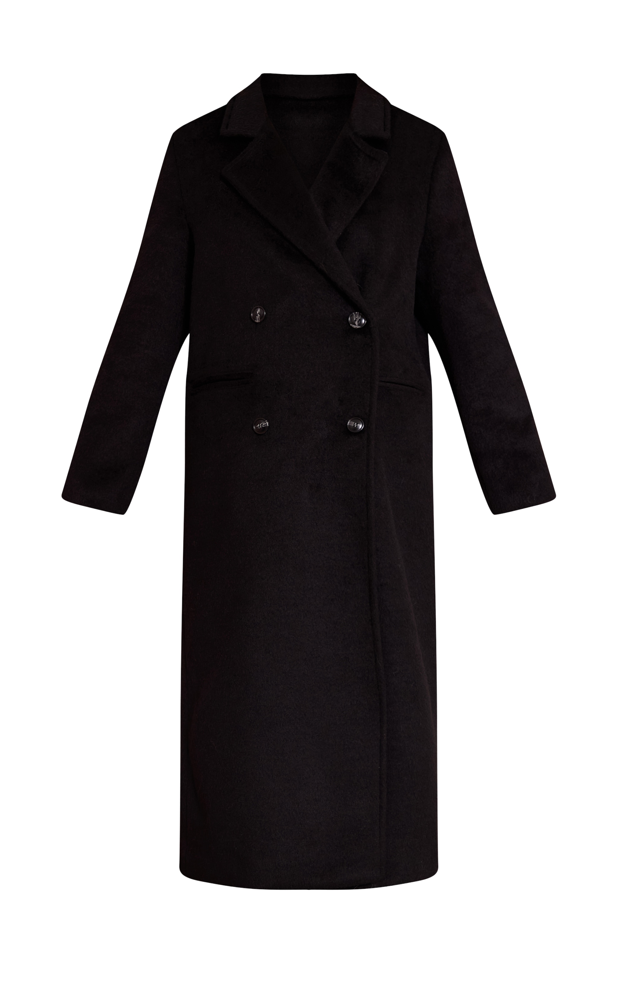 Manteau long structuré effet laine noir à double boutonnière image 5
