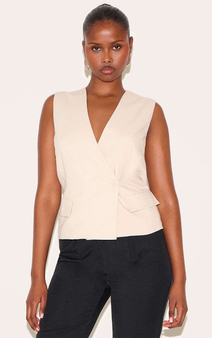 Sand Boxy Asymmetric Vest image 1