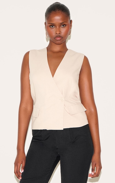 Gilet asymétrique sable à épaules carrées