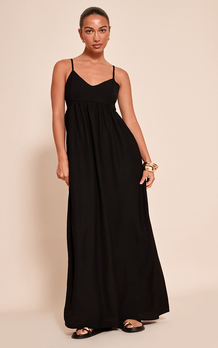 Black Textured Strappy Scoop Neck Sleeveless Maxi Dress image 3