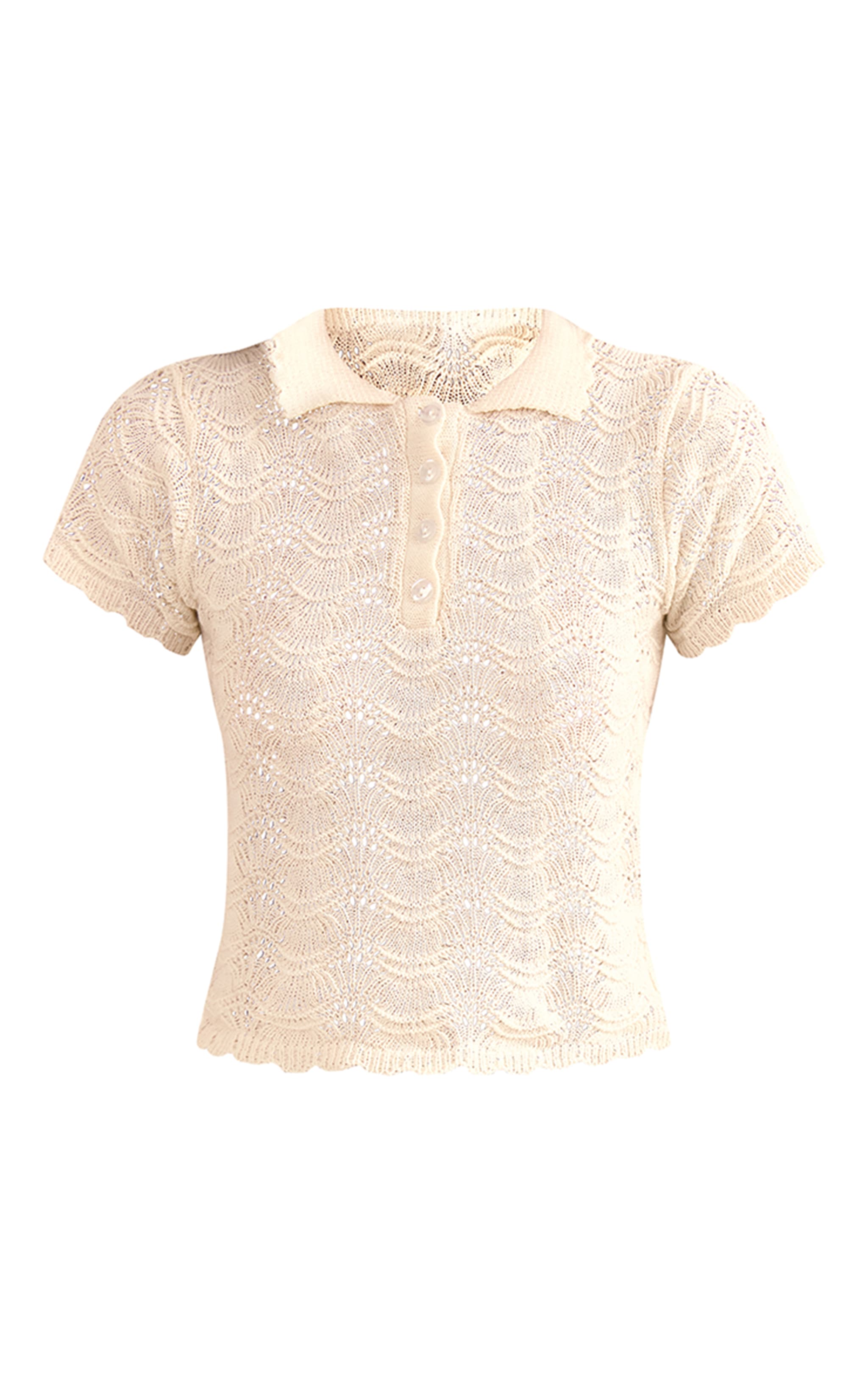 Top en maille style crochet écrue à col polo image 5