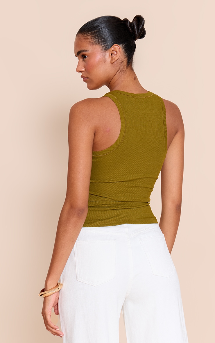 Olive Soft Rib Scoop Neck Vest Top image 2