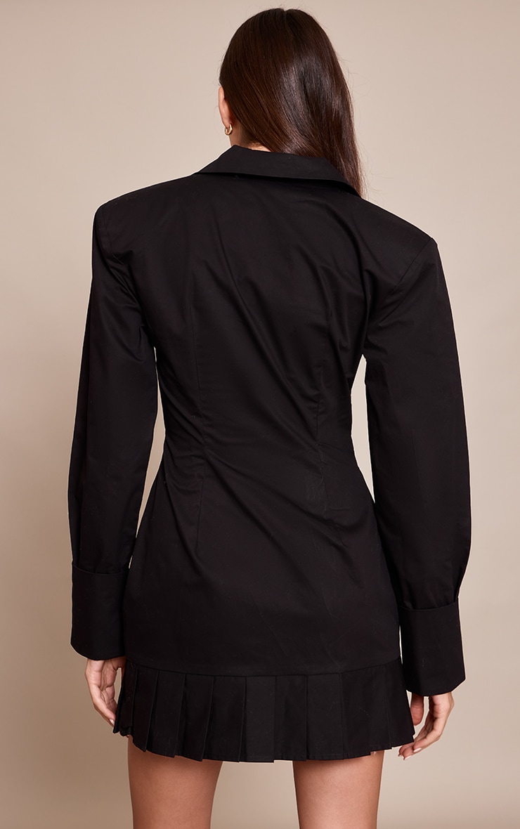 Black Pleated Hem Button Down Shirt Dress image 2