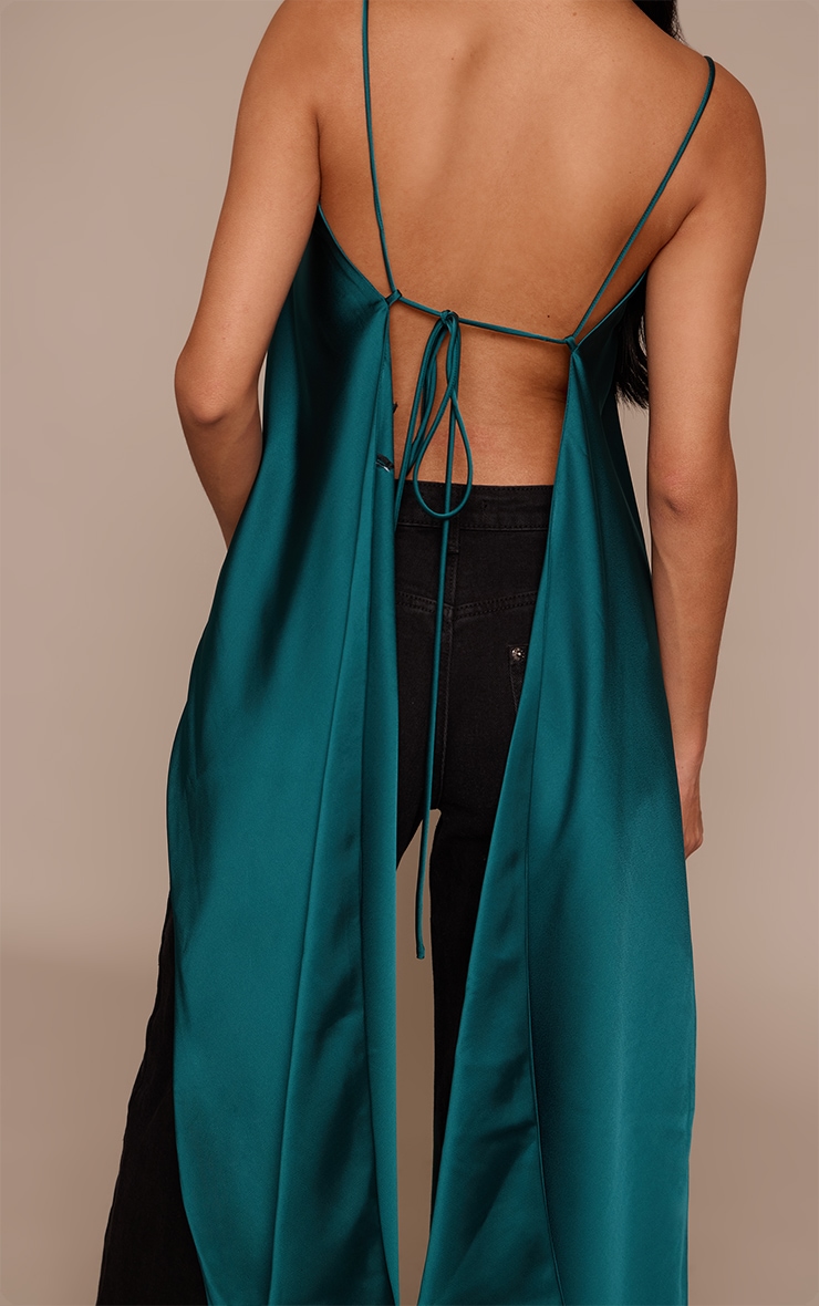 Forest Green Satin Drape Back Top image 4