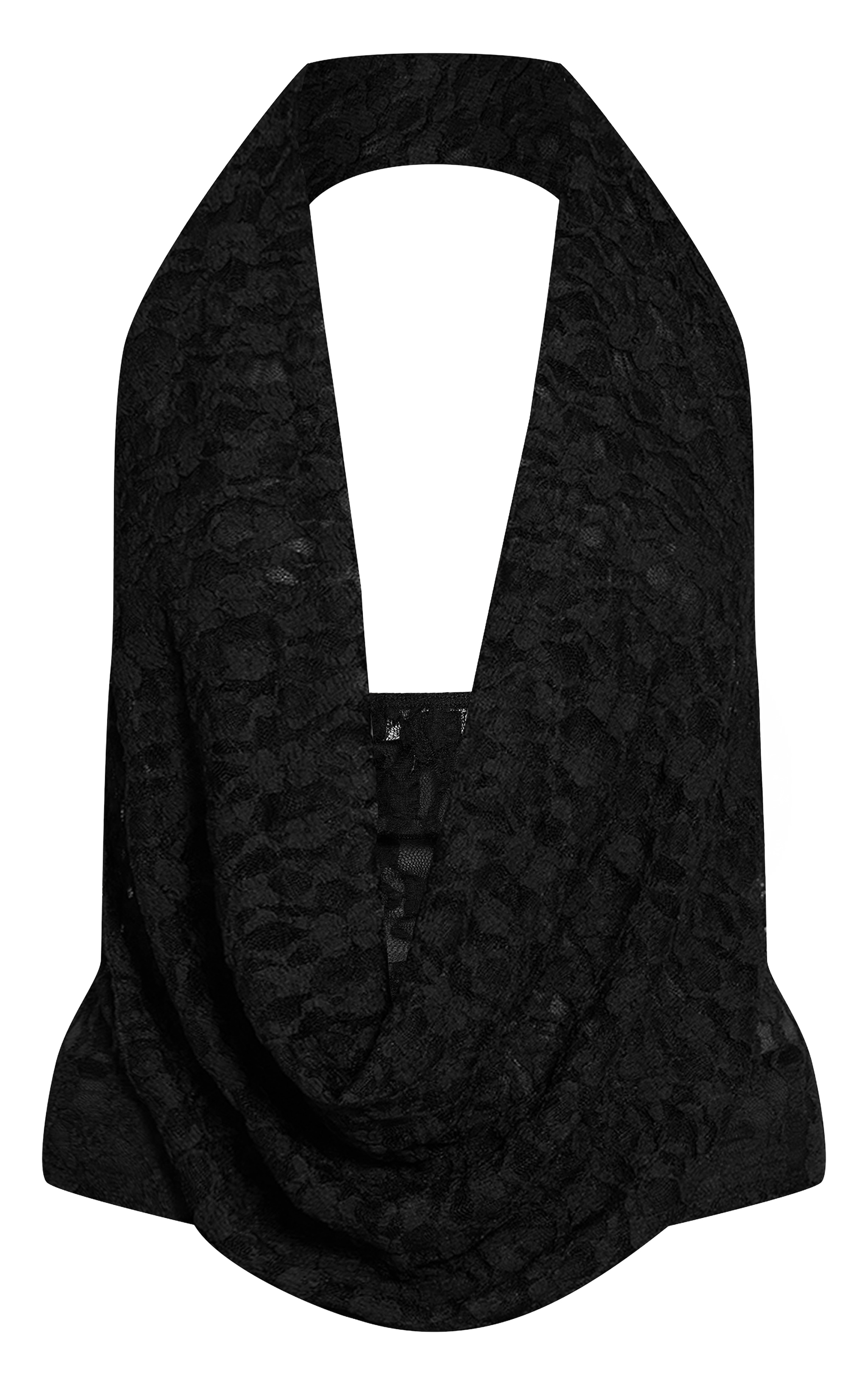 Black Textured Lace Halter Neck Top image 5