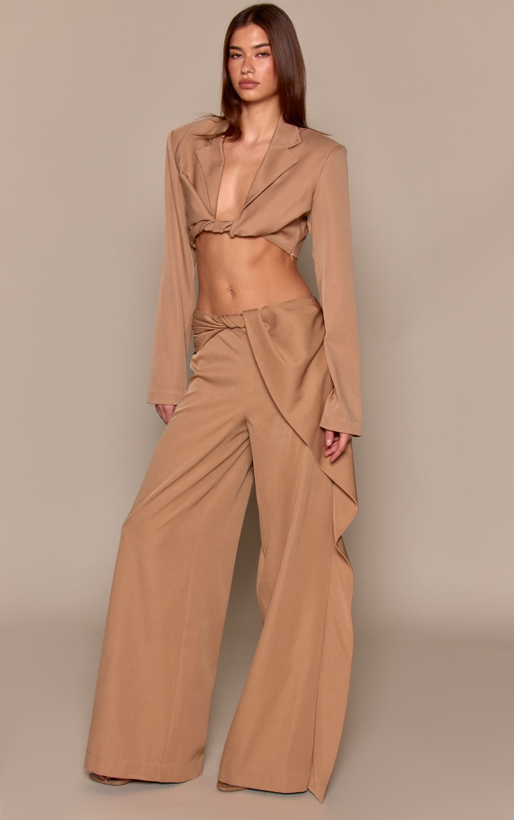 Mocha Twist Detail Long Sleeve Cropped Blazer  image 3