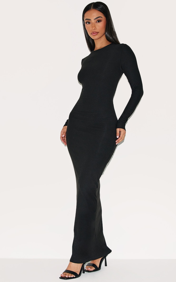 Petite Black Soft Touch Long Sleeve Maxi Dress image 3