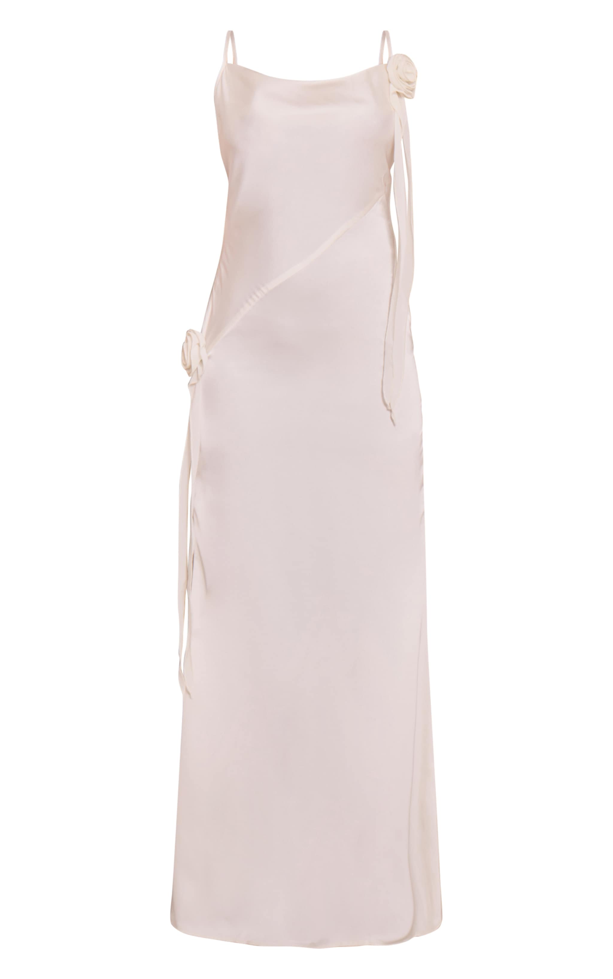 Petite White Satin Floral Drape Cowl Neck Maxi Dress image 5