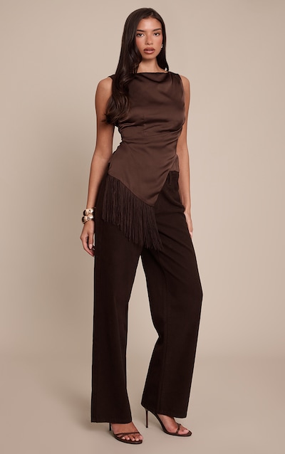 Chocolate Satin Fringe Top