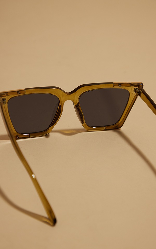Olive Opaque Metal Square Cat Eye Sunglasses PrettyLittleThing
