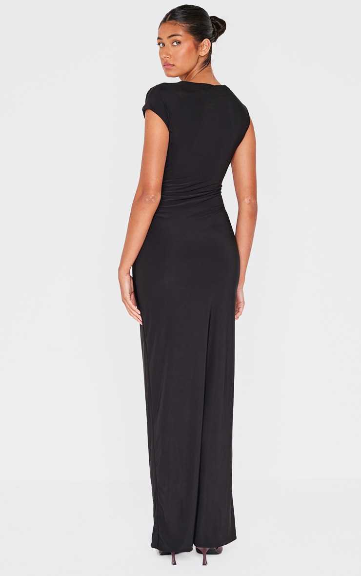 Black Double Layer Slinky Ruched Maxi Dress image 2