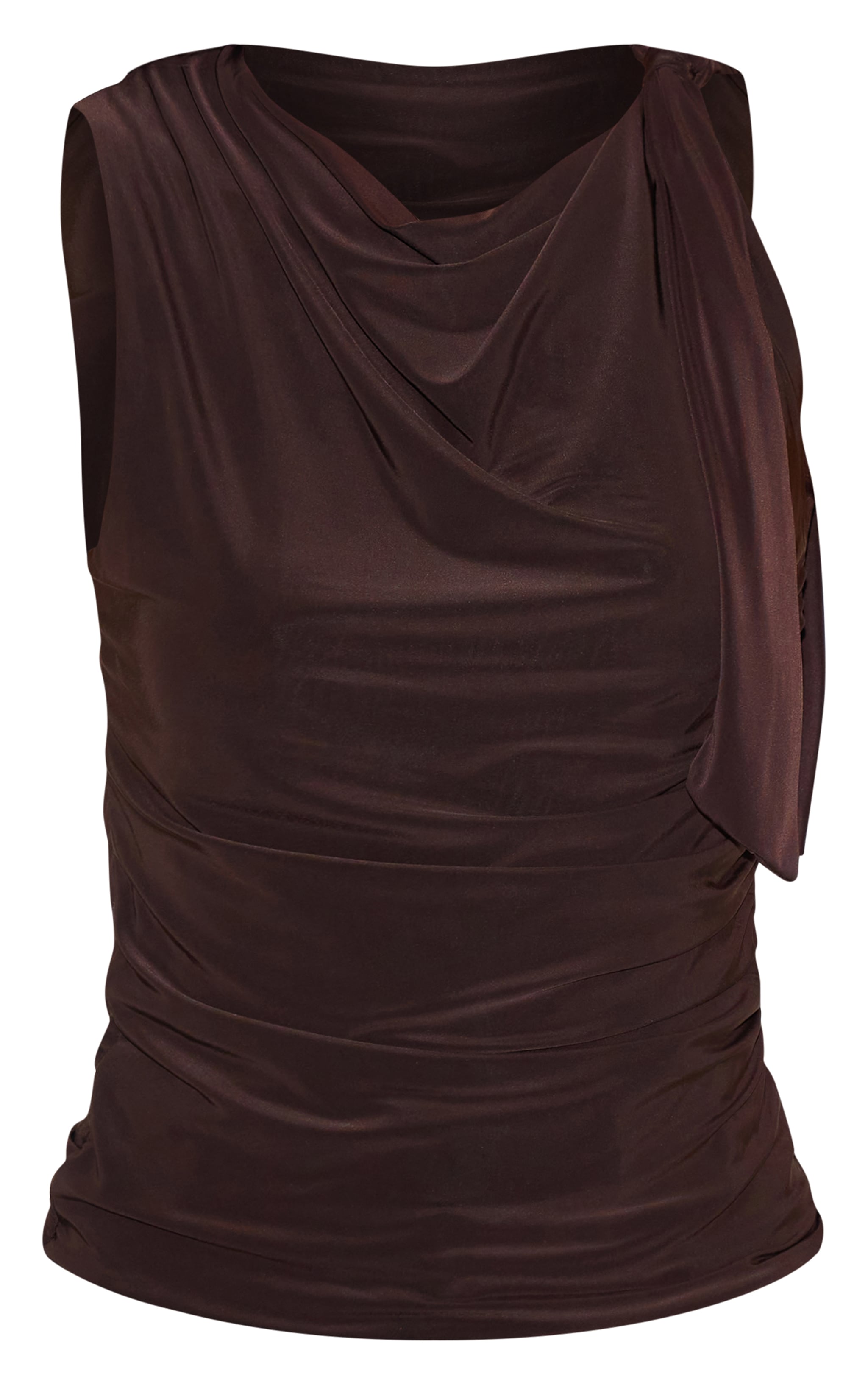 Chocolate Double Layer Slinky Shoulder Tie Detail Top image 5