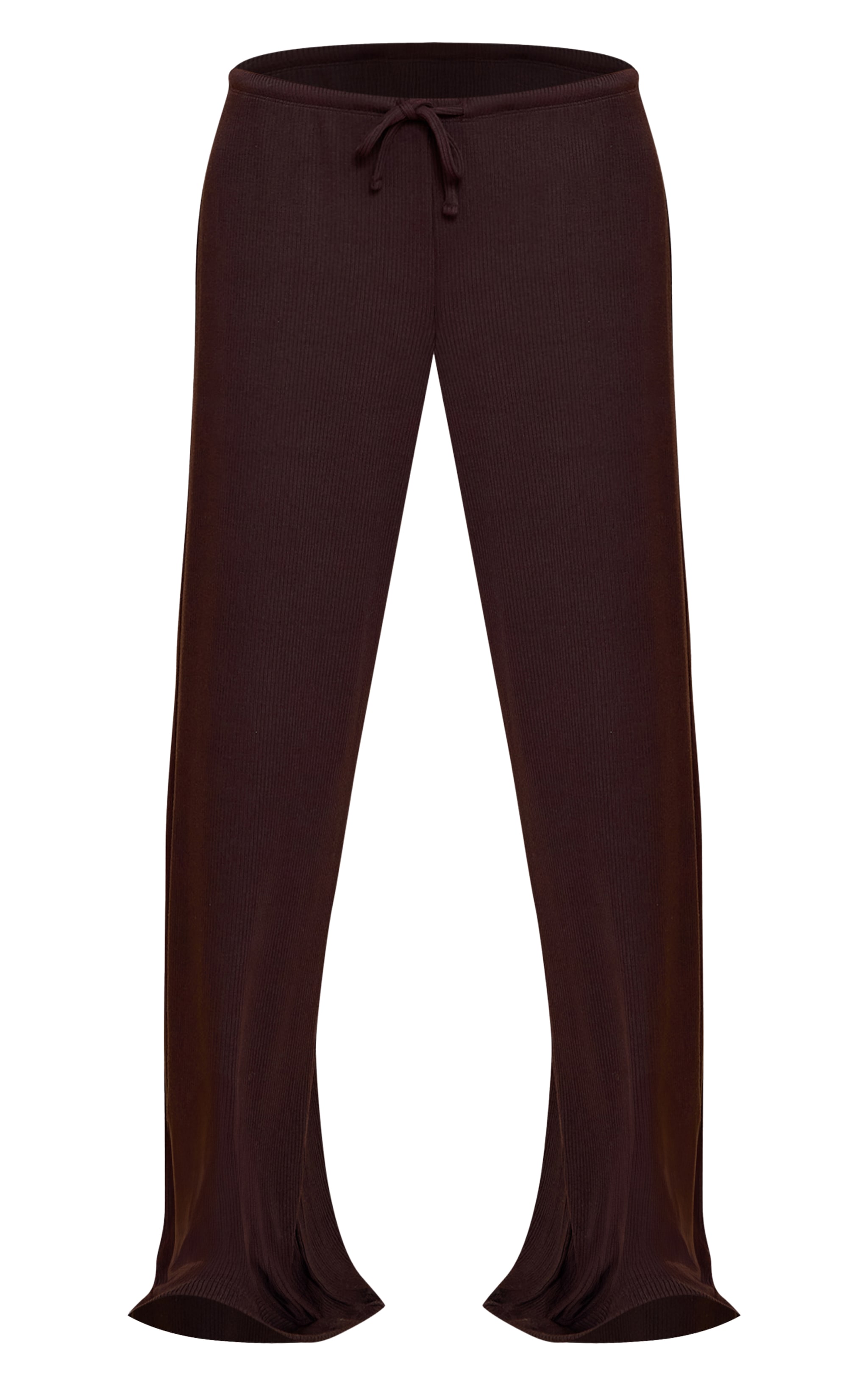 Chocolate Textured Drawstring Slouchy Wide Leg Pants image 5