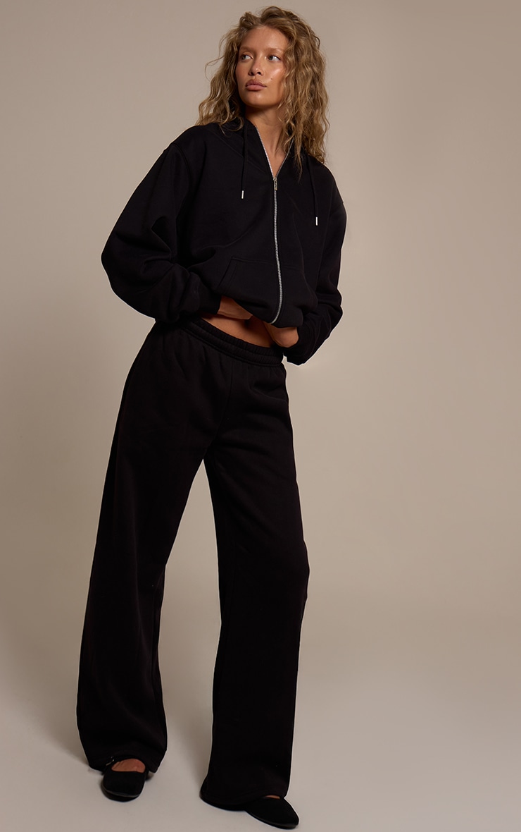 Jogging droit en coton polaire noir image 2