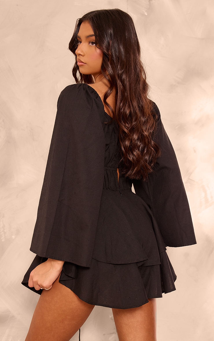 Black Lace Up Front Longsleeve Romper image 2