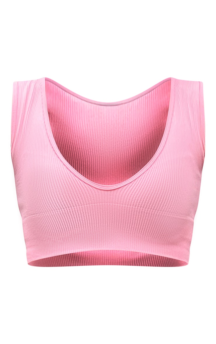 Crop top rose en maille côtelée à contours et décolleté image 5