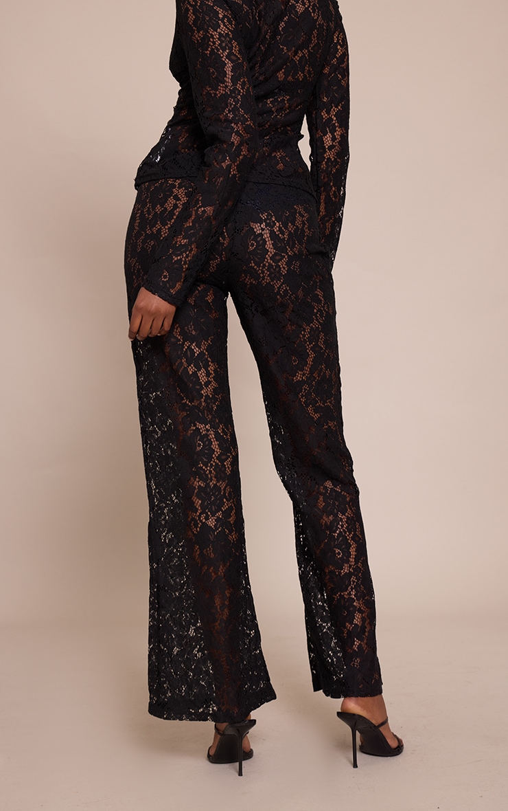Black Lace High Waisted Straight Leg Pants image 3