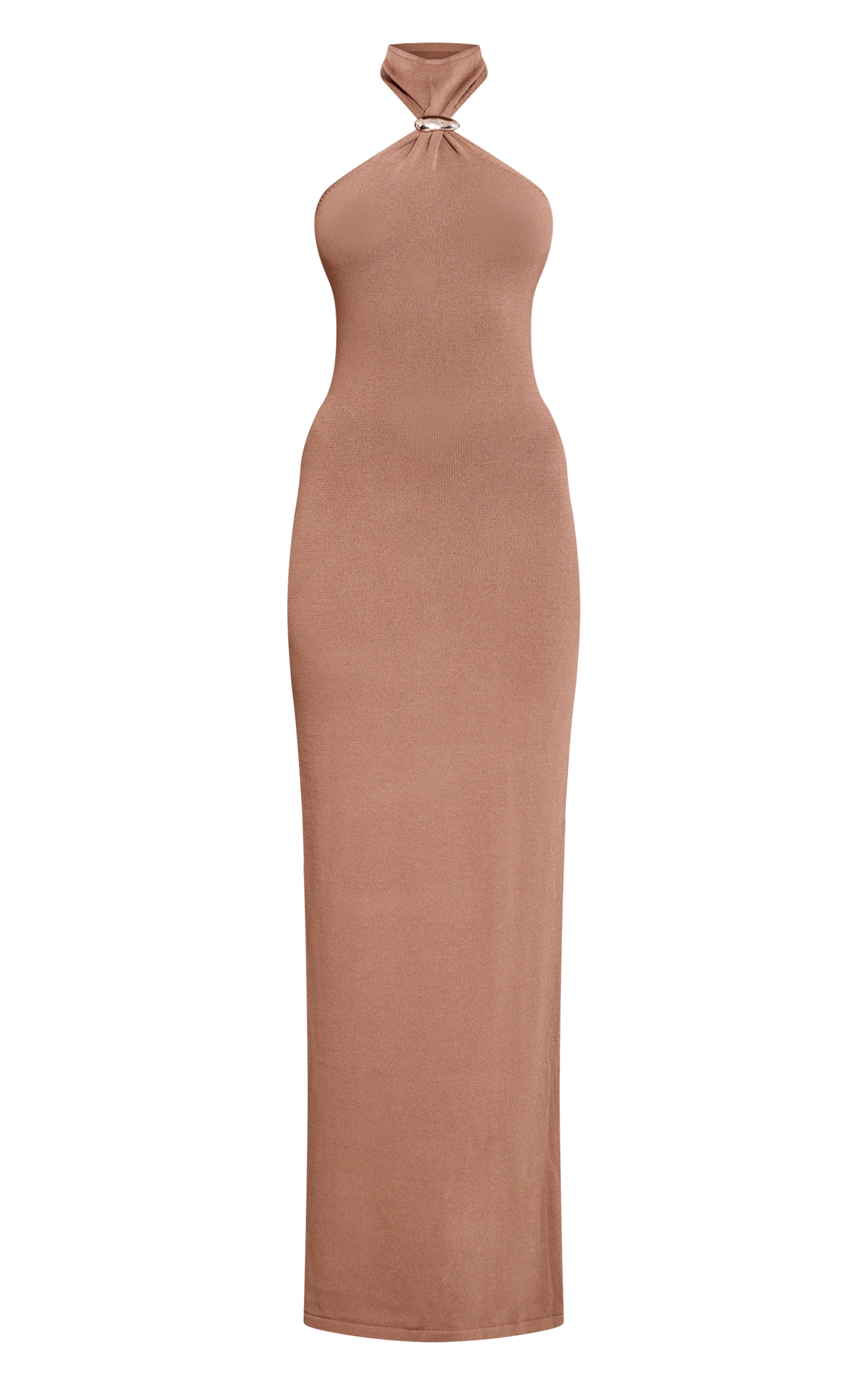 Mocha Trim Halter Neck Knitted Maxi Dress image 5