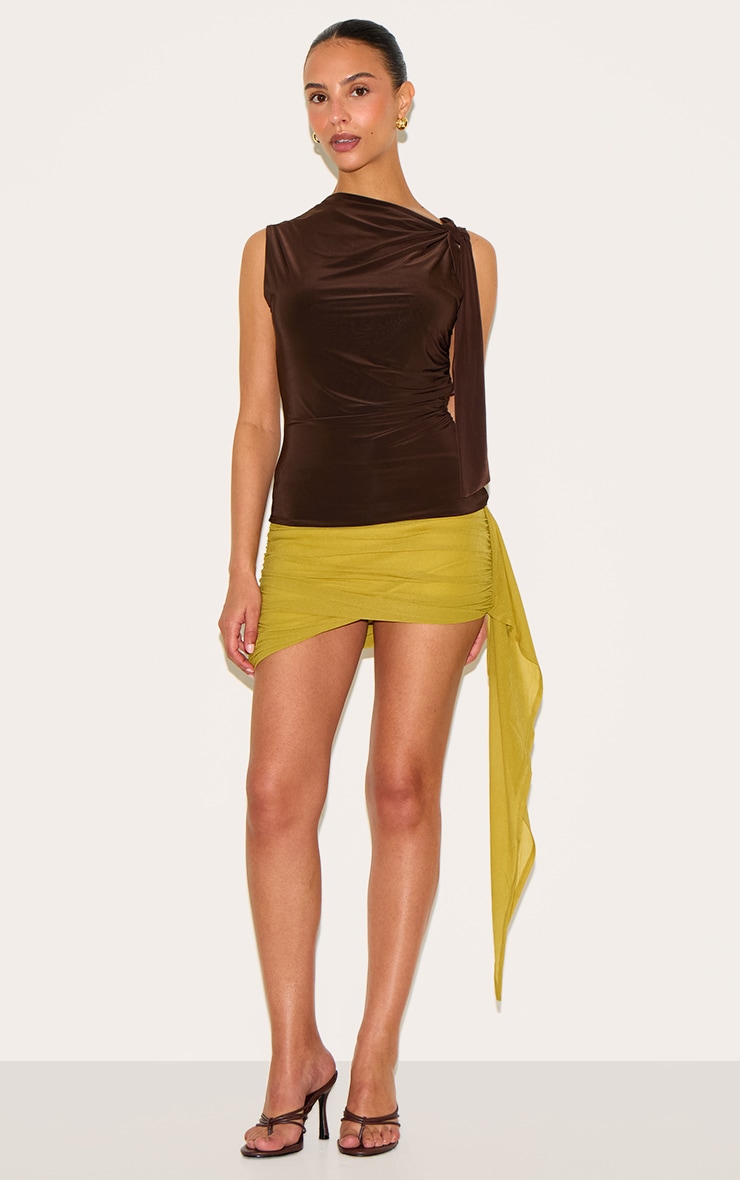 Petite Green Chiffon Drape Side Ruched Mini Skirt image 4