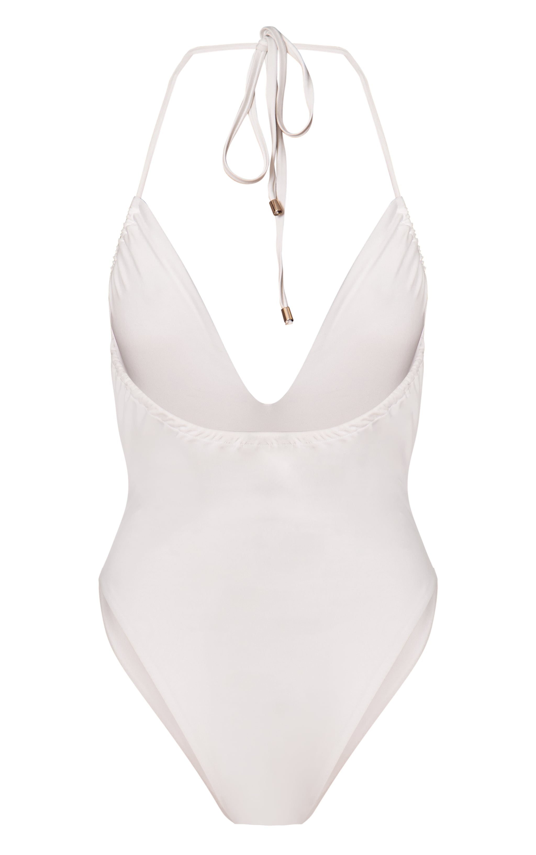 Cream Ruched Detail Halter Tie Swimsuit image 6