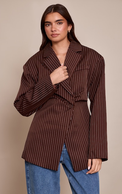 Chocolate Pinstripe Gathered Cinched Waist Blazer