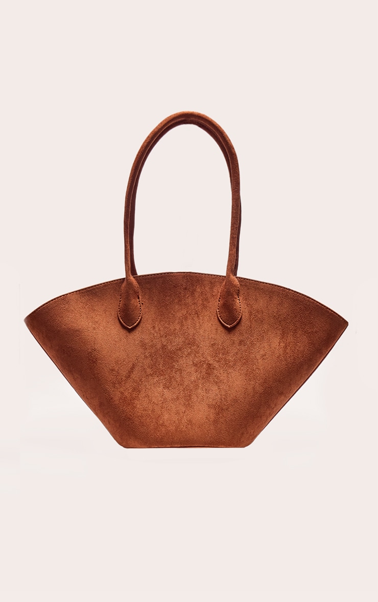 Tan Faux Suede Bucket Tote Bag image 3