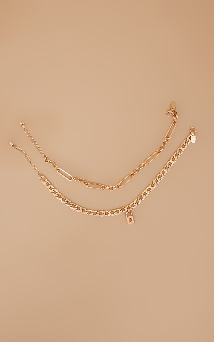 Gold Lock Charm Layered Anklet image 2