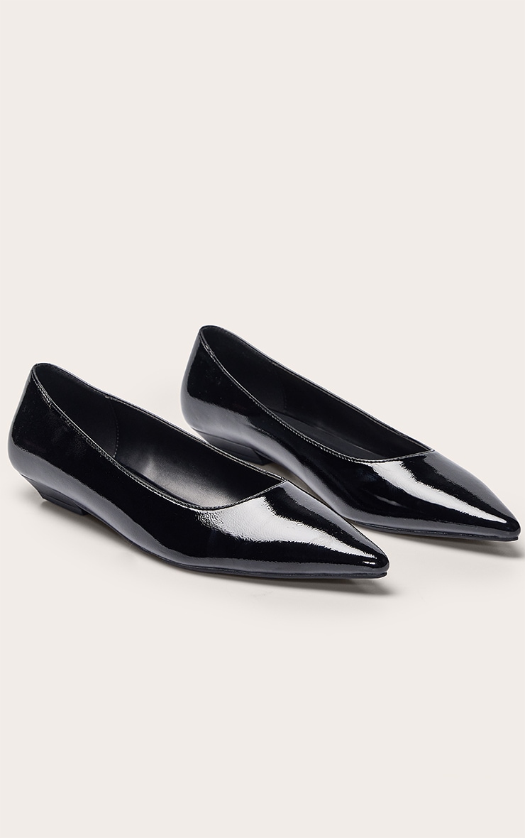 Black Crinkle PU Point Toe Ballet Flats image 3