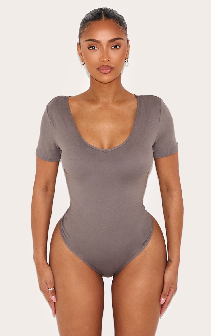 Shape Charcoal Sculpted Short Sleeve Bodysuit | Shape | PrettyLittleThing QA