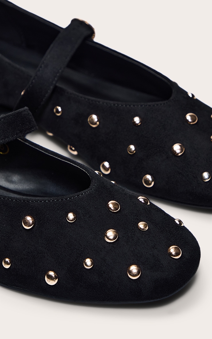 Black Faux Suede Gold Studded Ballet Pump image 5