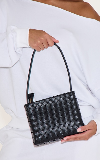 Black Weave Structured Mini Shoulder Bag