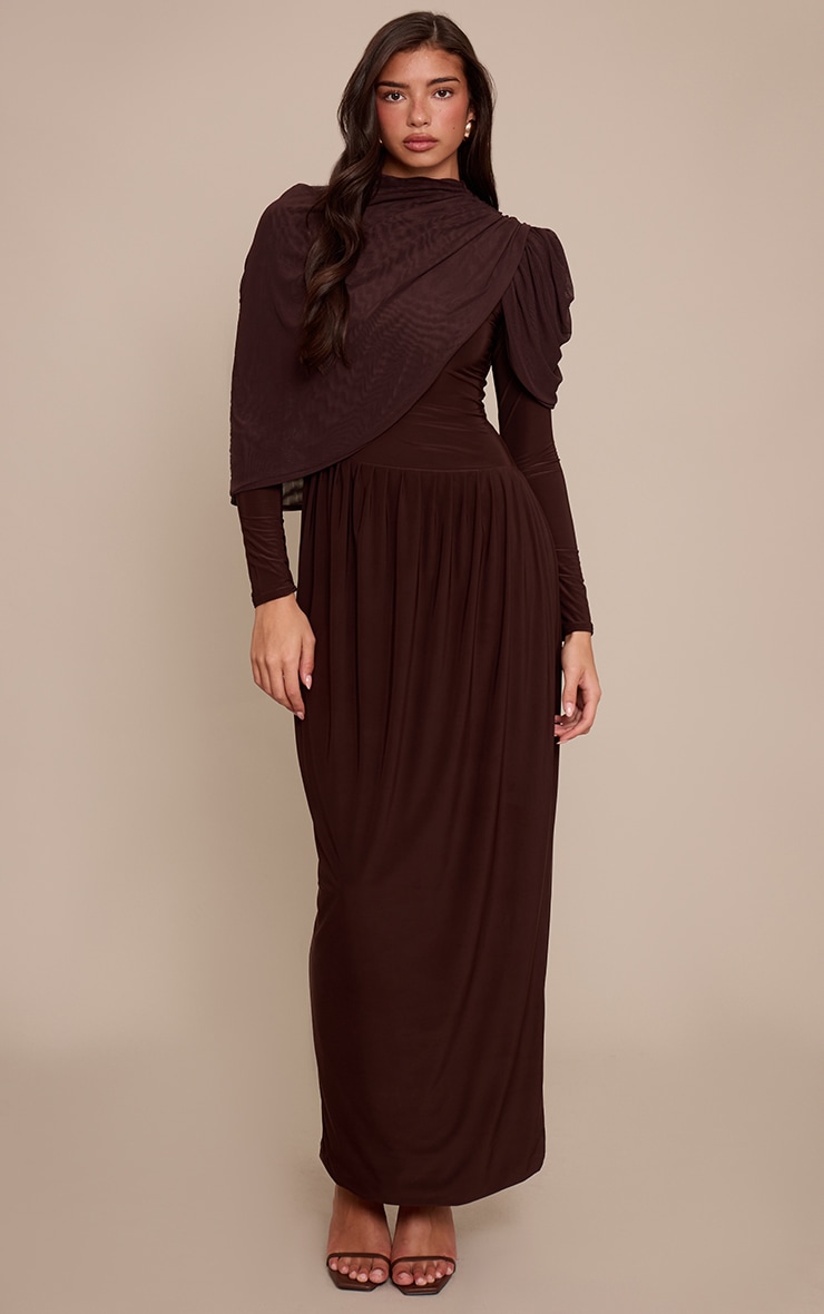 Chocolate Overlay Detail Long Sleeve Maxi Dress image 1