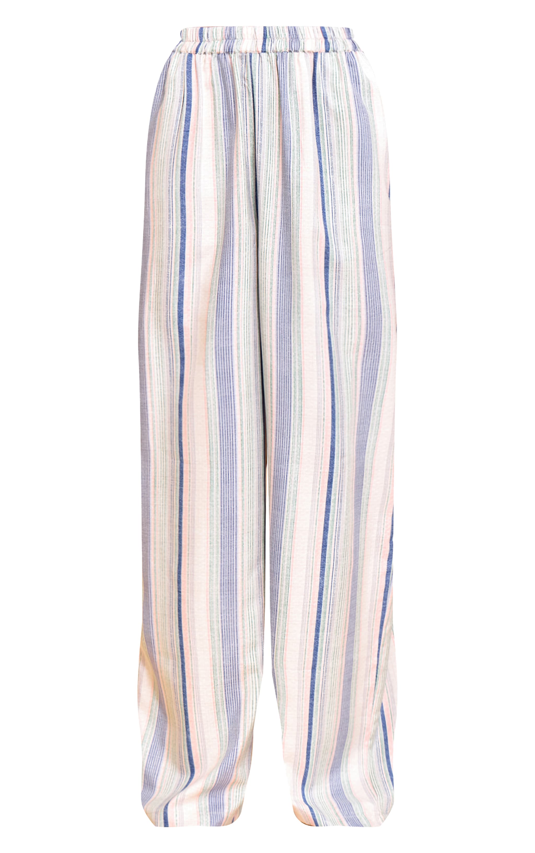 Pale Blue Linen Look Pinstripe Wide Leg Pants image 5