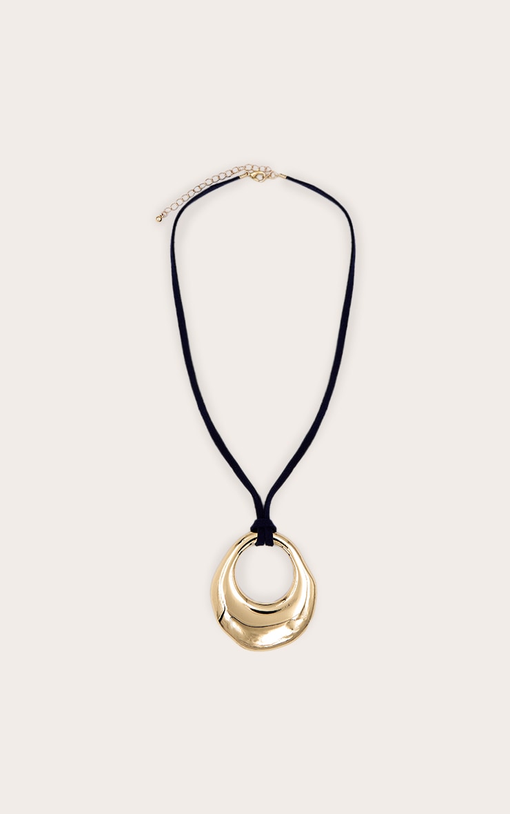Gold Abstract Pendant Navy Cord Necklace image 3