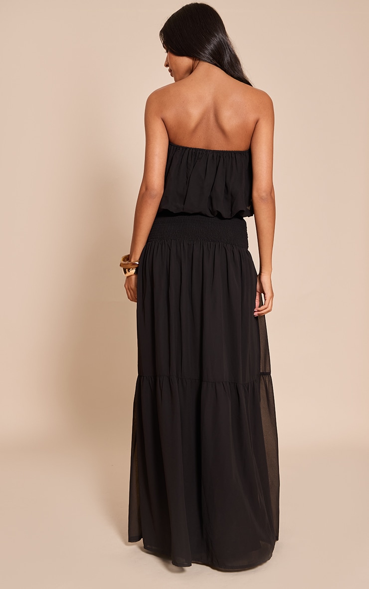 Tall Black Chiffon Bandeau Sheered Waist Maxi Dress image 2