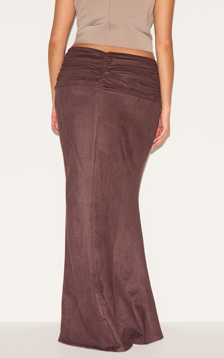 Plus Chocolate Faux Suede Ruching Waist Detail Maxi Skirt image 3
