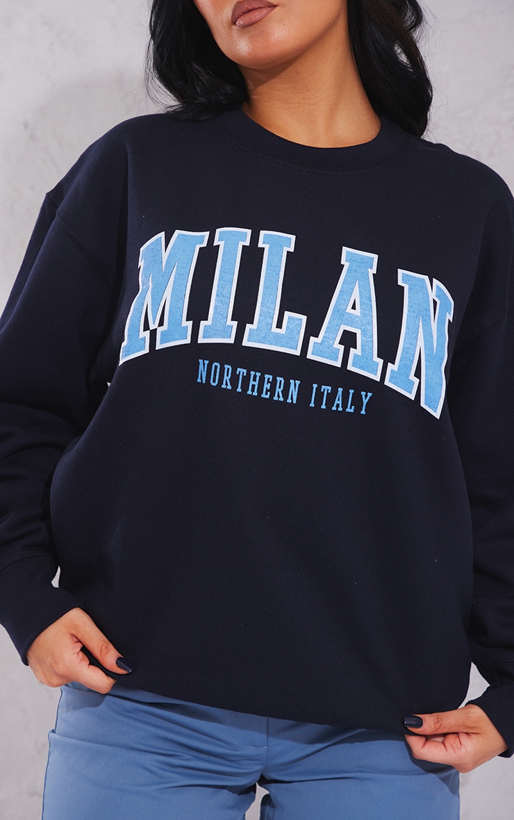 Sweat bleu marine délavé à imprimé Milan image 4