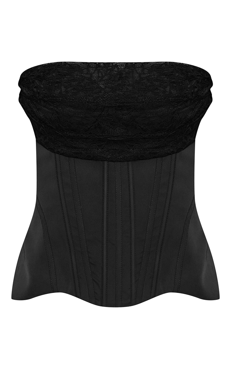 Black Lace Satin Curved Hem Corset image 5
