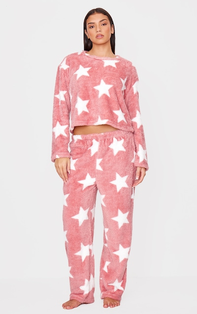 Pink Star Print Fleece Pj Pants