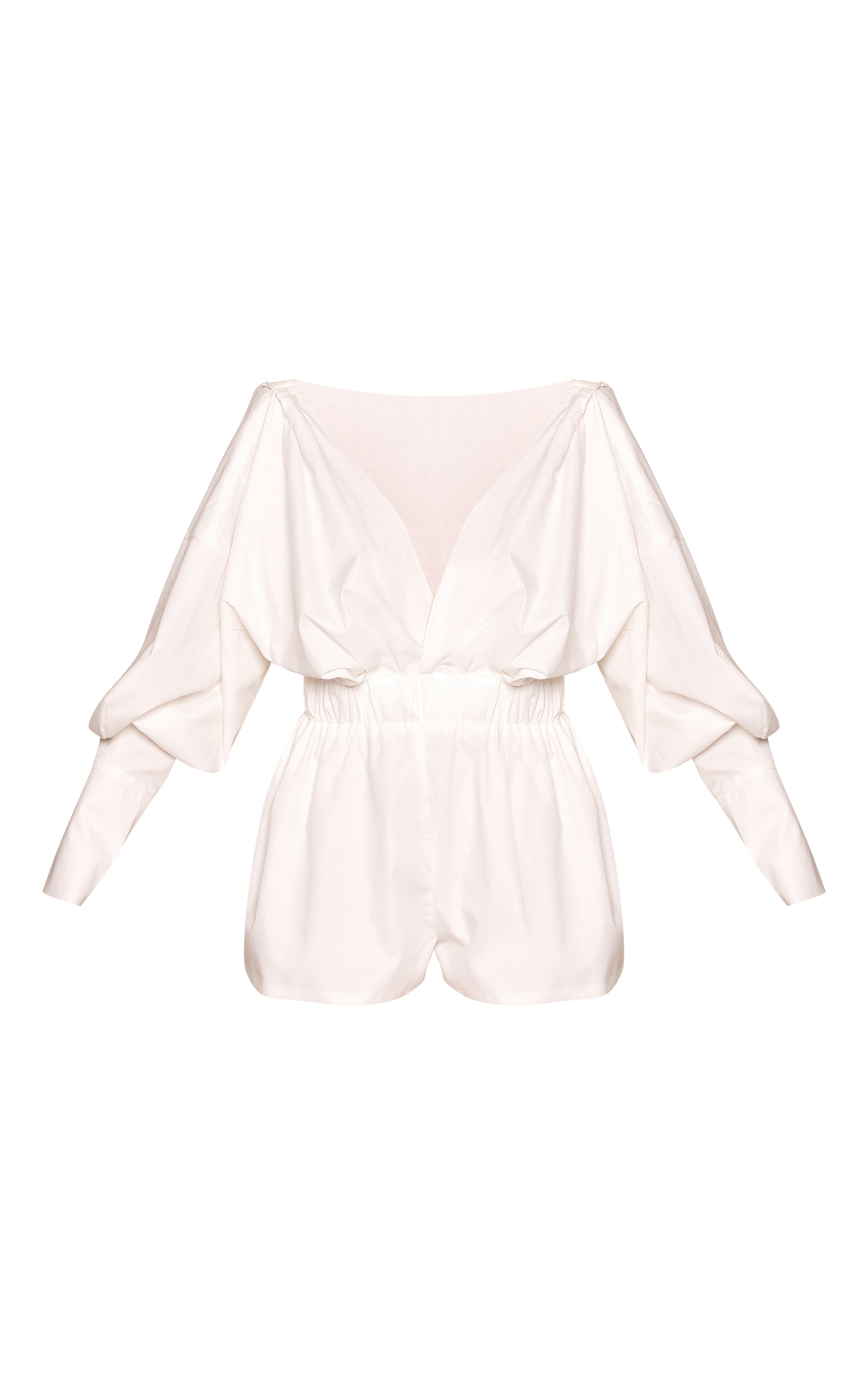 White Cotton Plunge Shirt Romper image 5