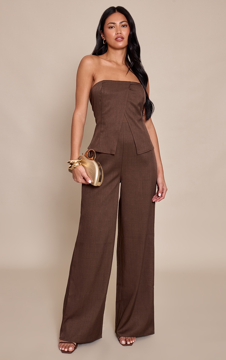 Chocolate Bandeau Tailored Straight Leg Jumpsuit