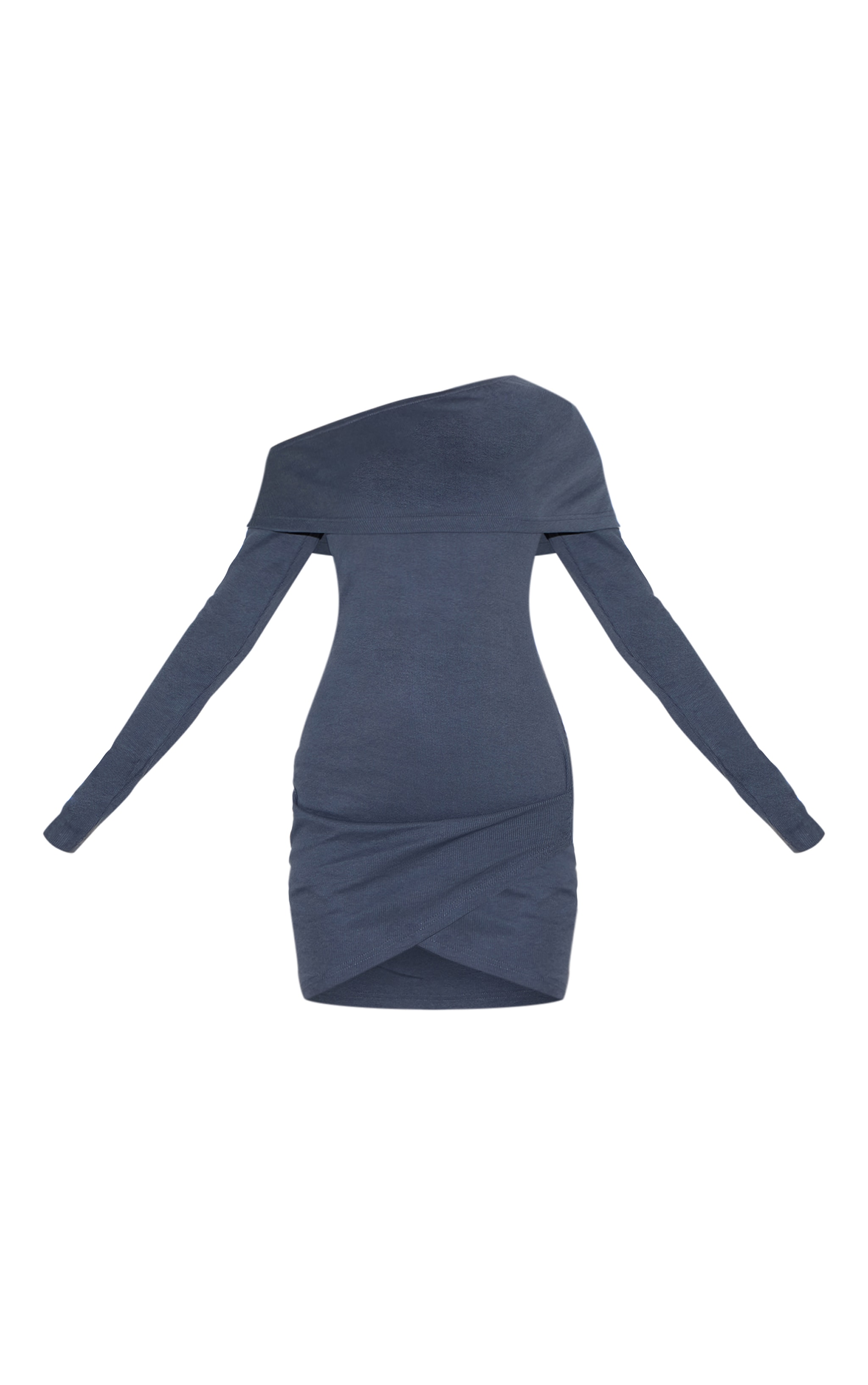 Mini robe côtelée bleu marine à col bardot drapé image 5
