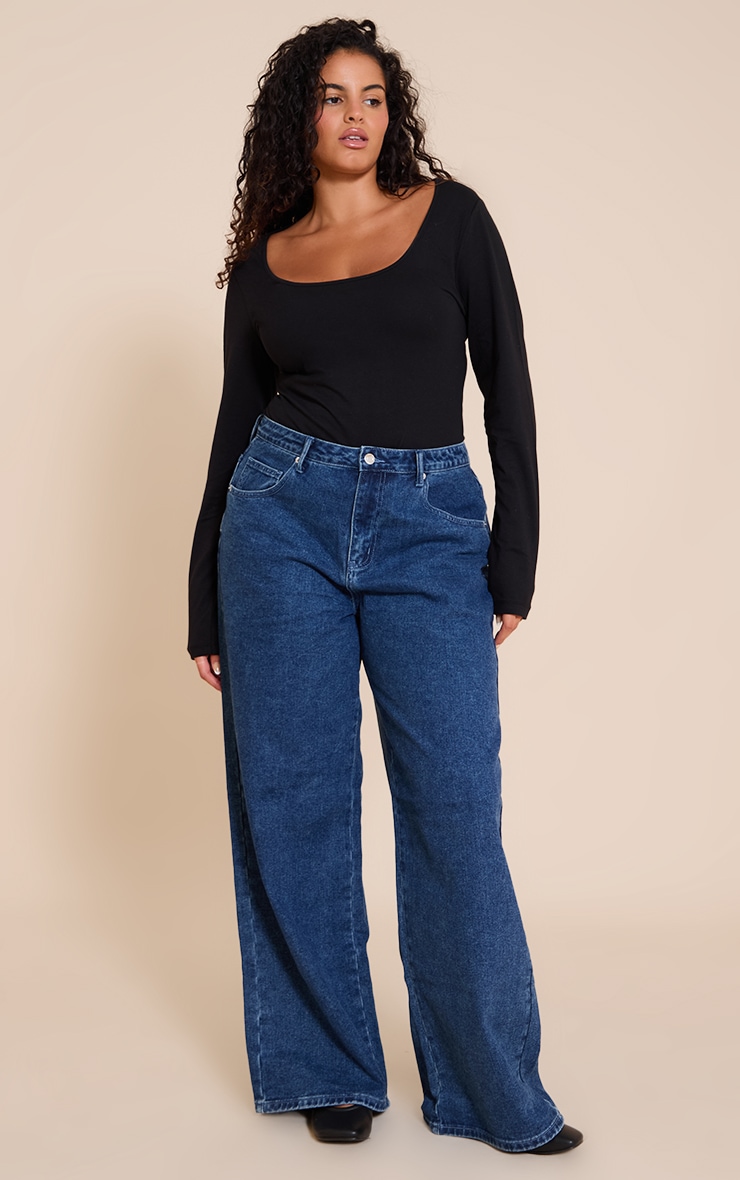 Plus Black Soft Cotton Scoop Neck Long Sleeve Bodysuit image 3