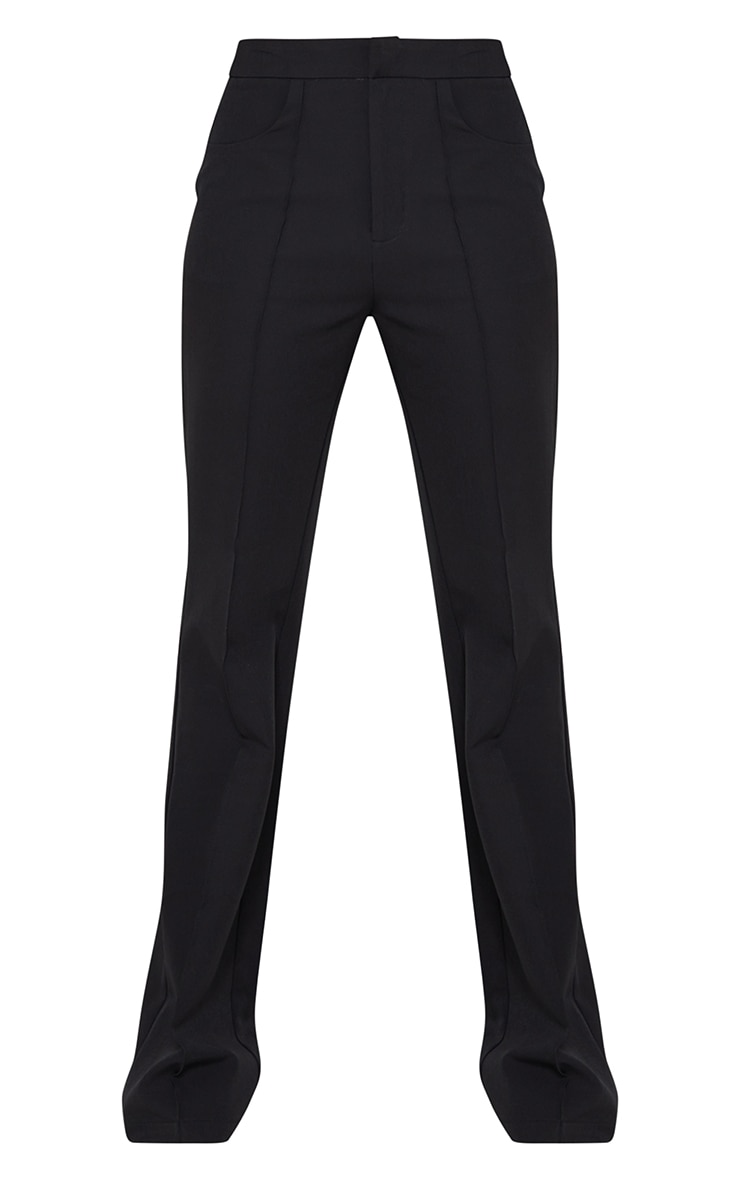 Black Woven Pintuck Detail Flared Pants image 5