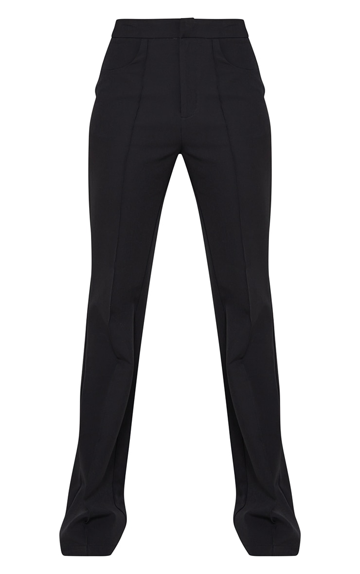 Black Woven Pintuck Detail Flared Pants image 4