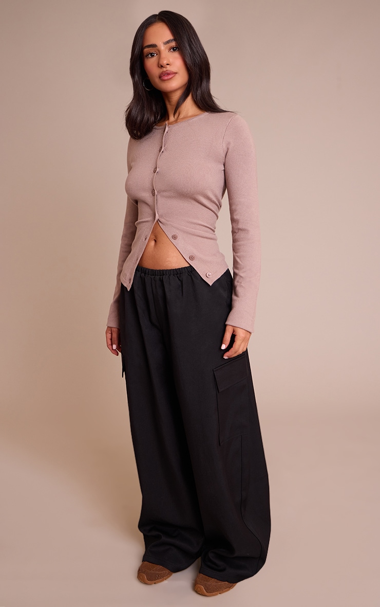 Petite Black Woven Wide Leg Cargos  image 2