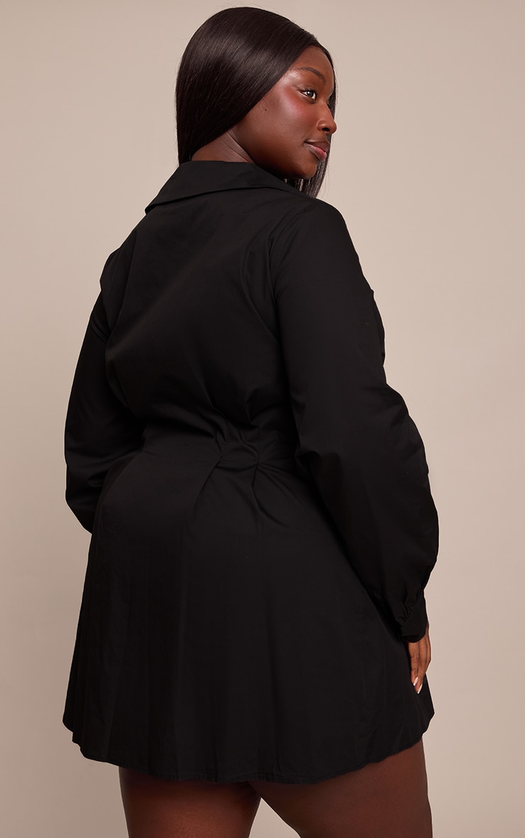 Plus Black Cotton Poplin Cinched Waist Shirt Dress image 2