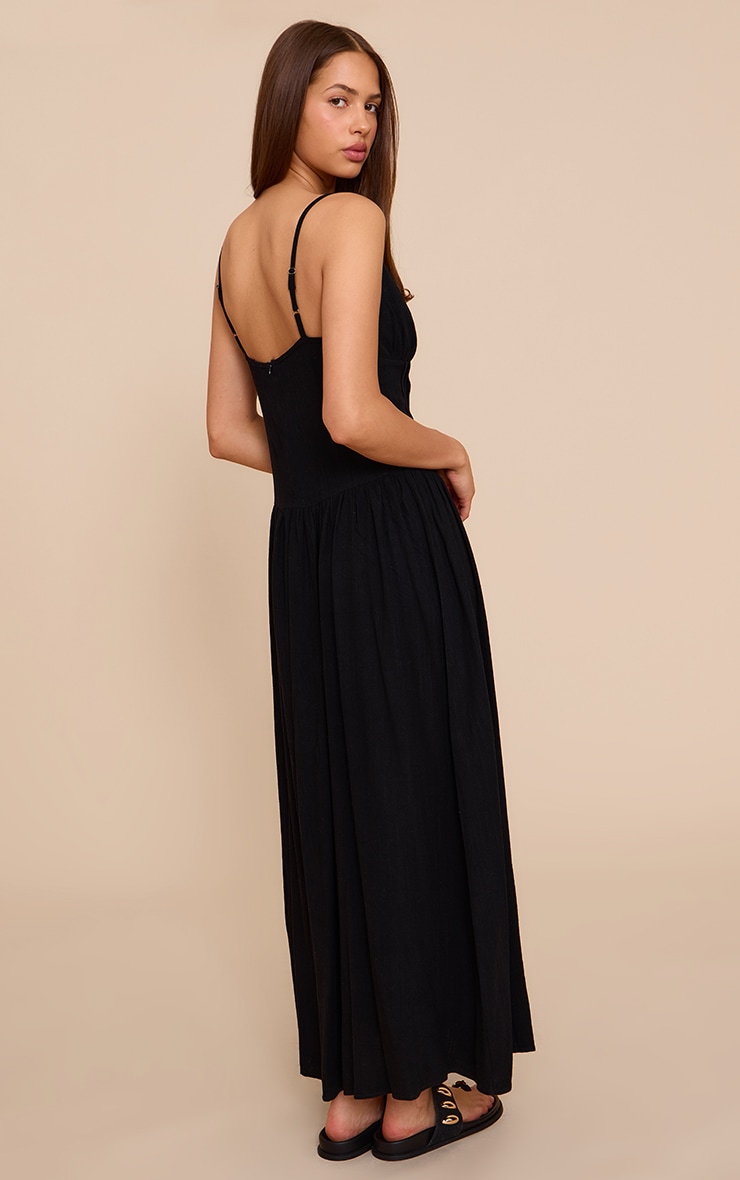 Black Textured Woven Pleat Detail Maxi Dress image 2